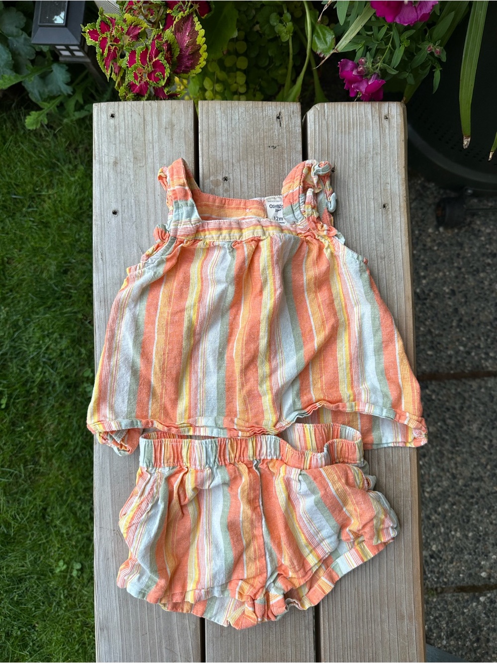 OshKosh B'gosh Orange, Cream & Light Blue Striped Tank Top and Shorts Set